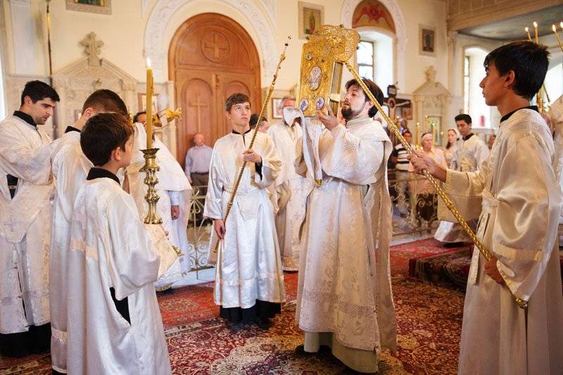 July 19, 2015 - Baku, Azerbaijan : Sunday Mass in Russian Orthodox Holy Myrrhbearers Cathedral in Baku. Shia and Sunni Muslims, Christians, Jews and other religions live together in peace in Azerbaijan.(Michal Novotny / Polaris)
